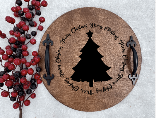 Merry Christmas Rustic Farmhouse Wood Serving Tray