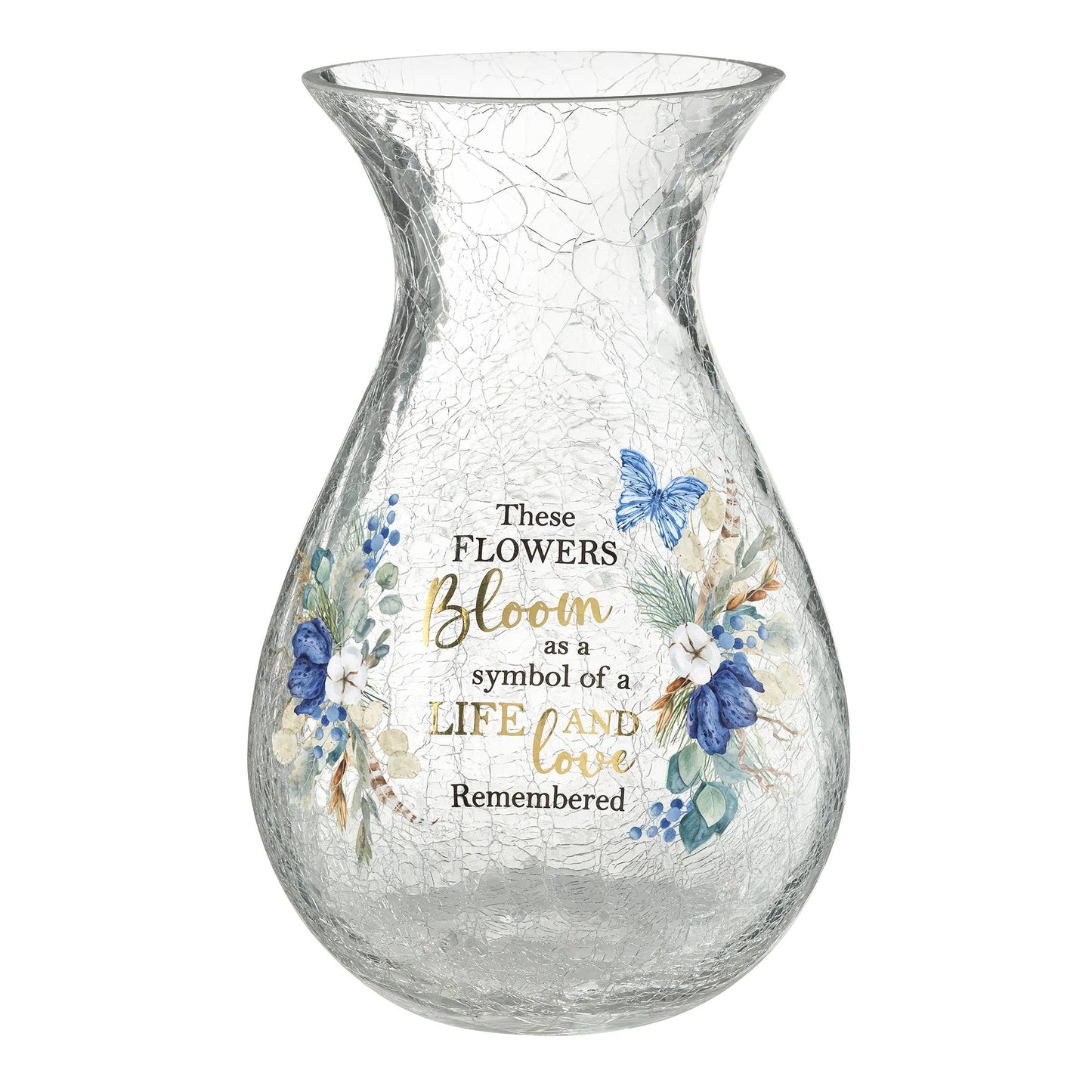 Lillian Rose Crackle Glass Memorial Vase with Sympathy Verse