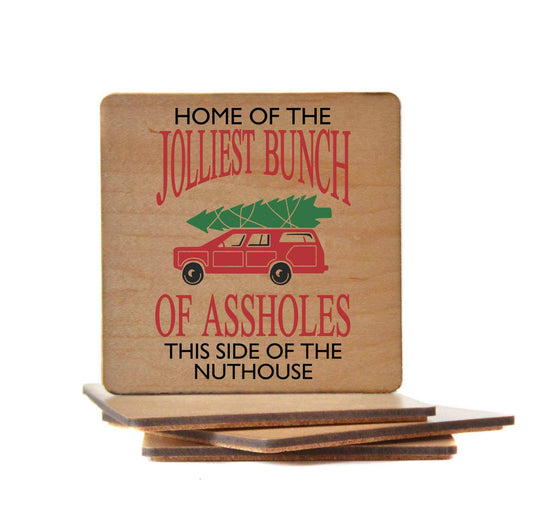 Home Of The Jolliest Wood Christmas Coaster