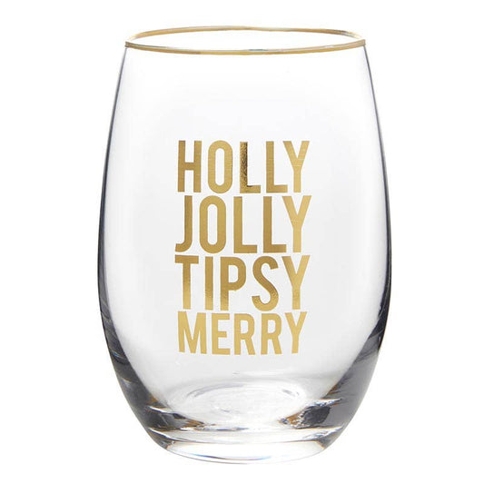 Stemless Wine Glass Holly Jolly Tipsy Merry