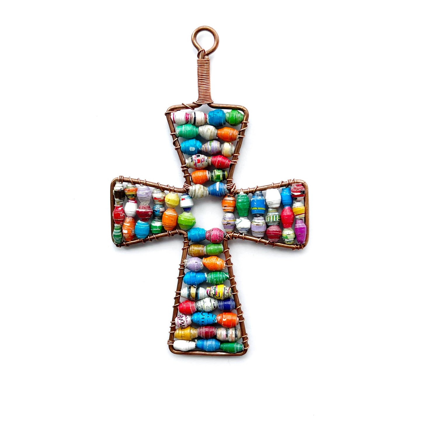 Cross Paper Bead Ornament, Small Maasai
