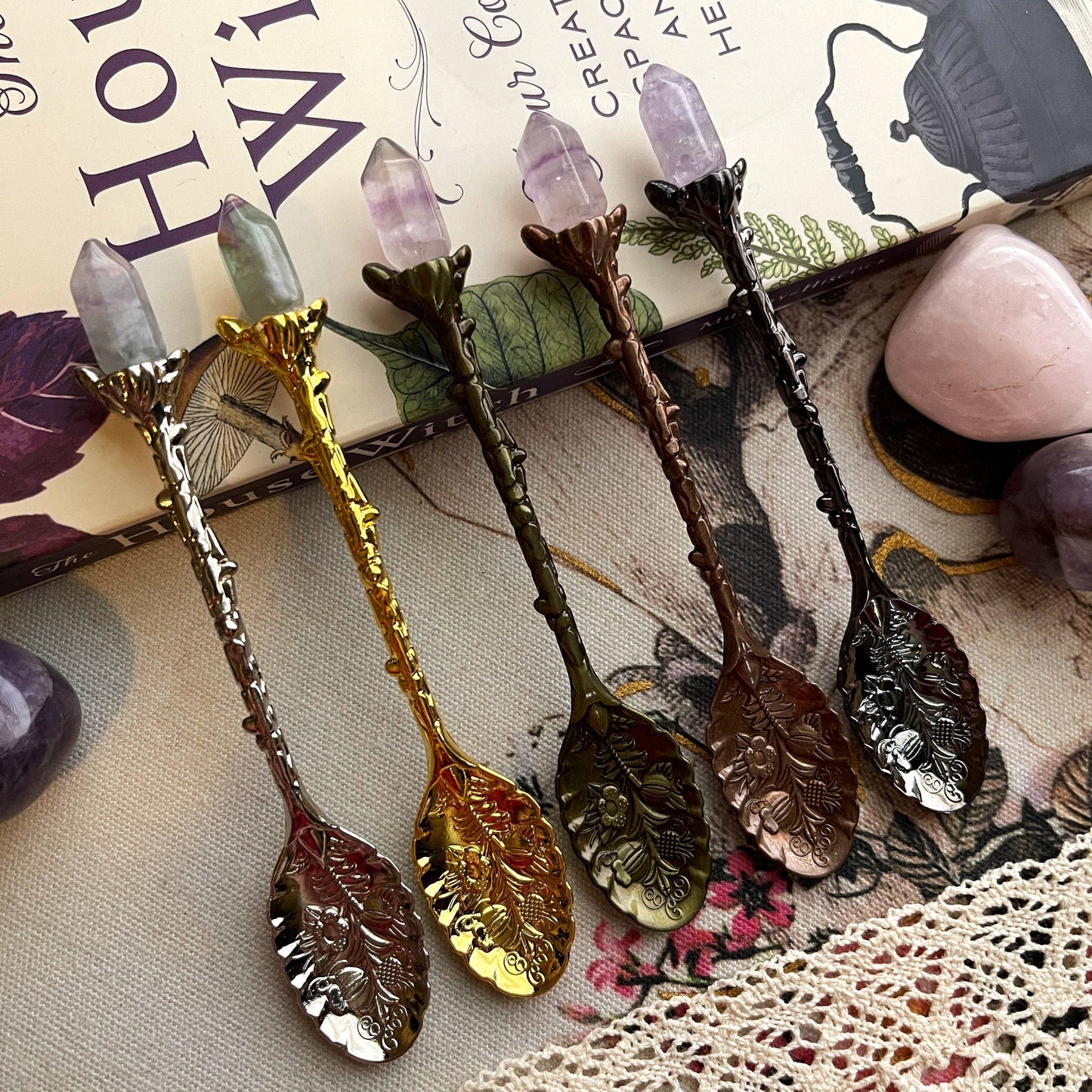 Rainbow Fluorite Crystal Witchy Herb / Apothecary Spoons