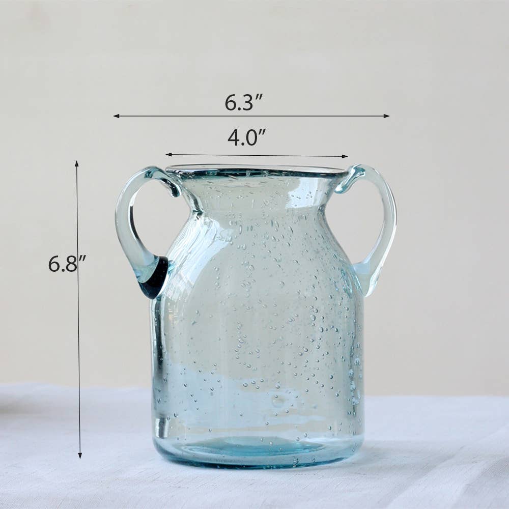 Farmhouse Double Ear Blue Tint Glass Vase