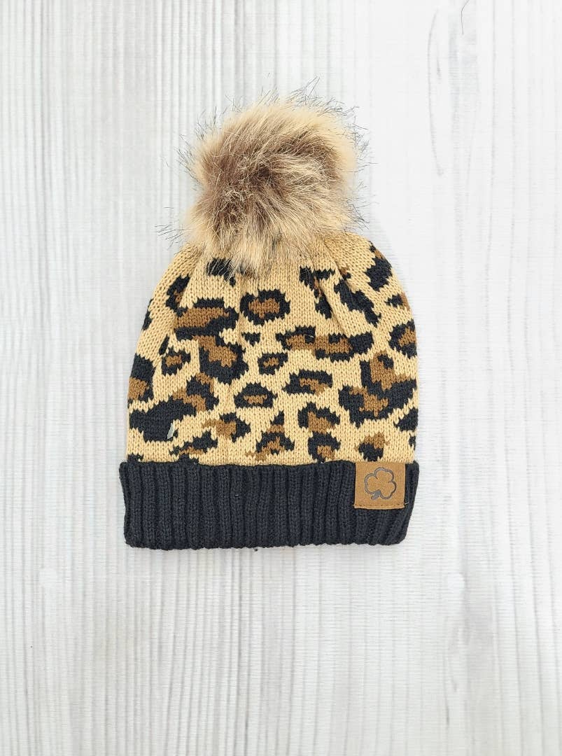 Leopard Pom Beanie Hat