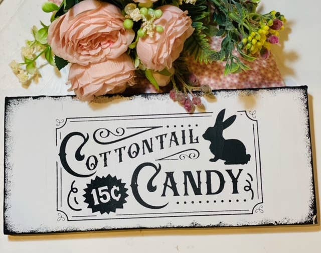 Fun Easter Sign, Cottontail Candy shelf sitter 11x5, spring