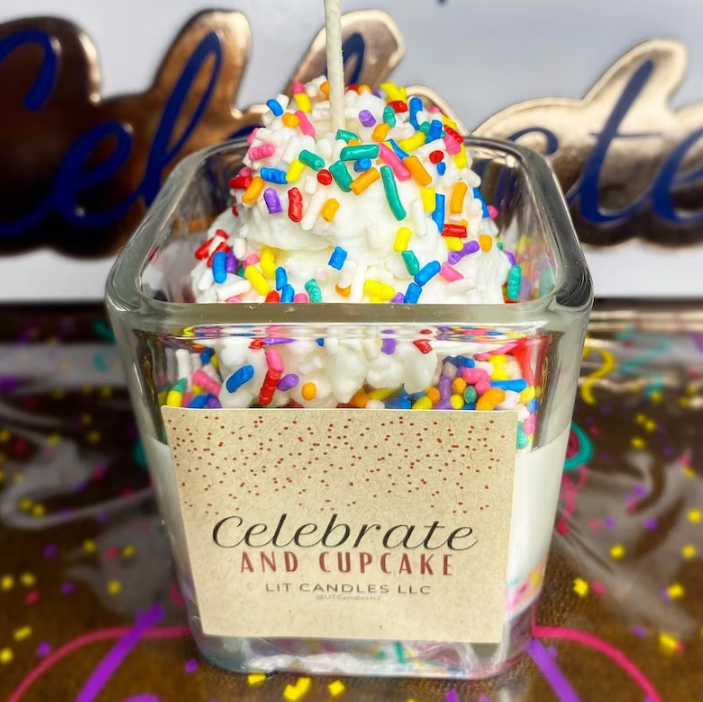 Vanilla Cupcake Rainbow Sprinkles Birthday Party Soy Candle