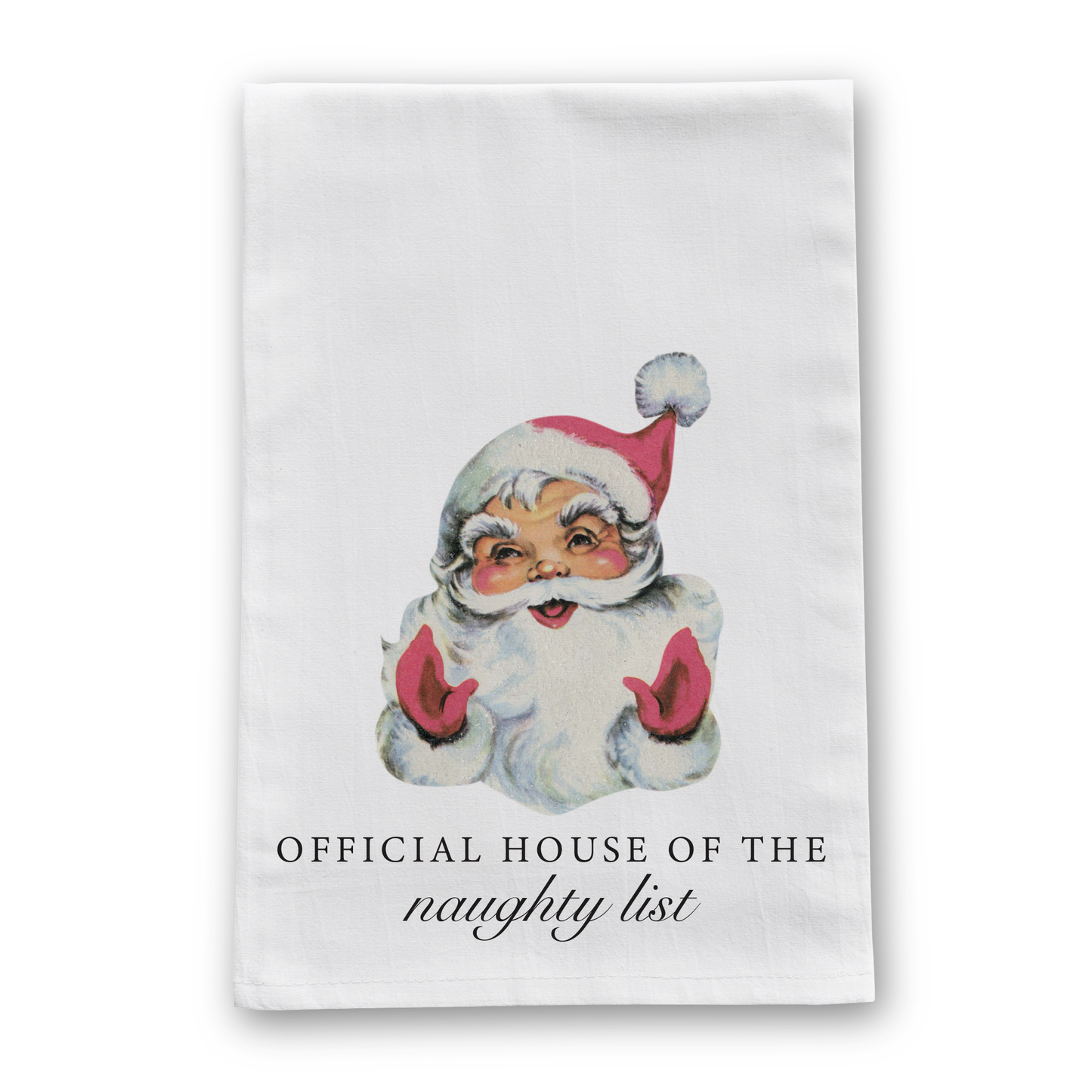 Naughty List House Vintage Retro Christmas Tea Towel