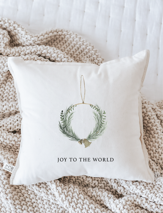 Joy To The World Wreath Christmas Throw Pillow