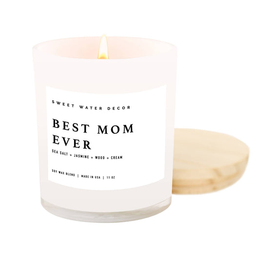 Best Mom Ever Soy Candle | White Jar + Wood Lid