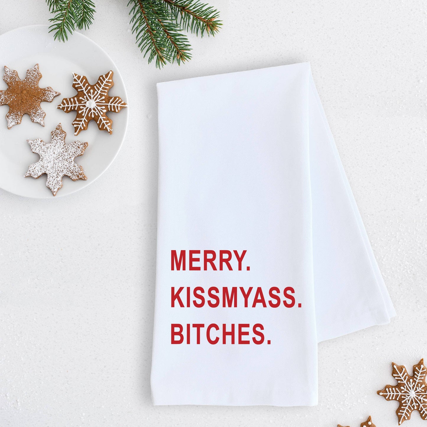 Merry. Kissmyass. Bitches. - Tea Towel - Holiday