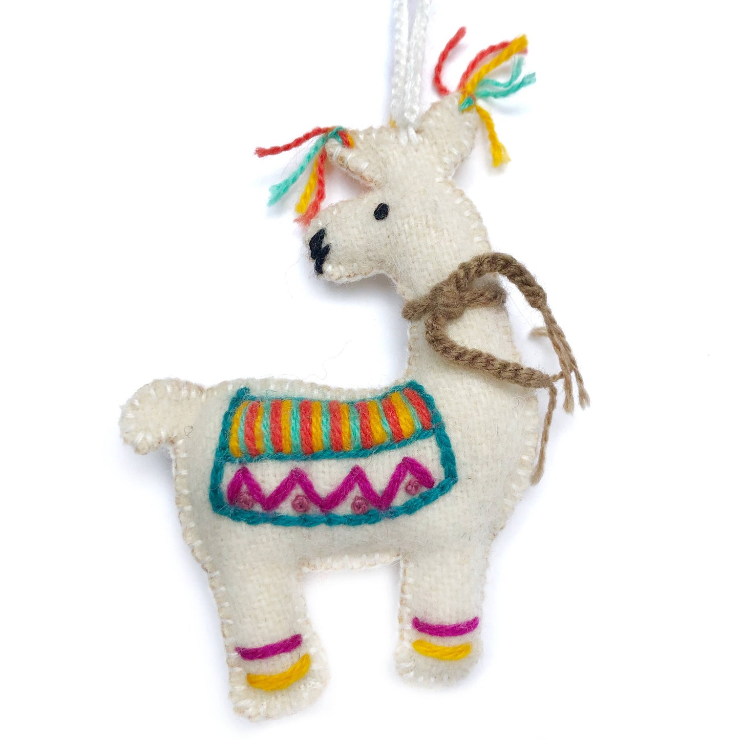 Colorful Llama Embroidered Wool Christmas Ornament