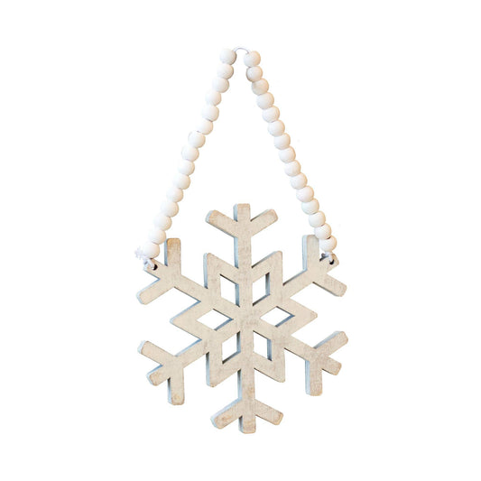 Distressed Wooden Snowflake Beaded Ornament