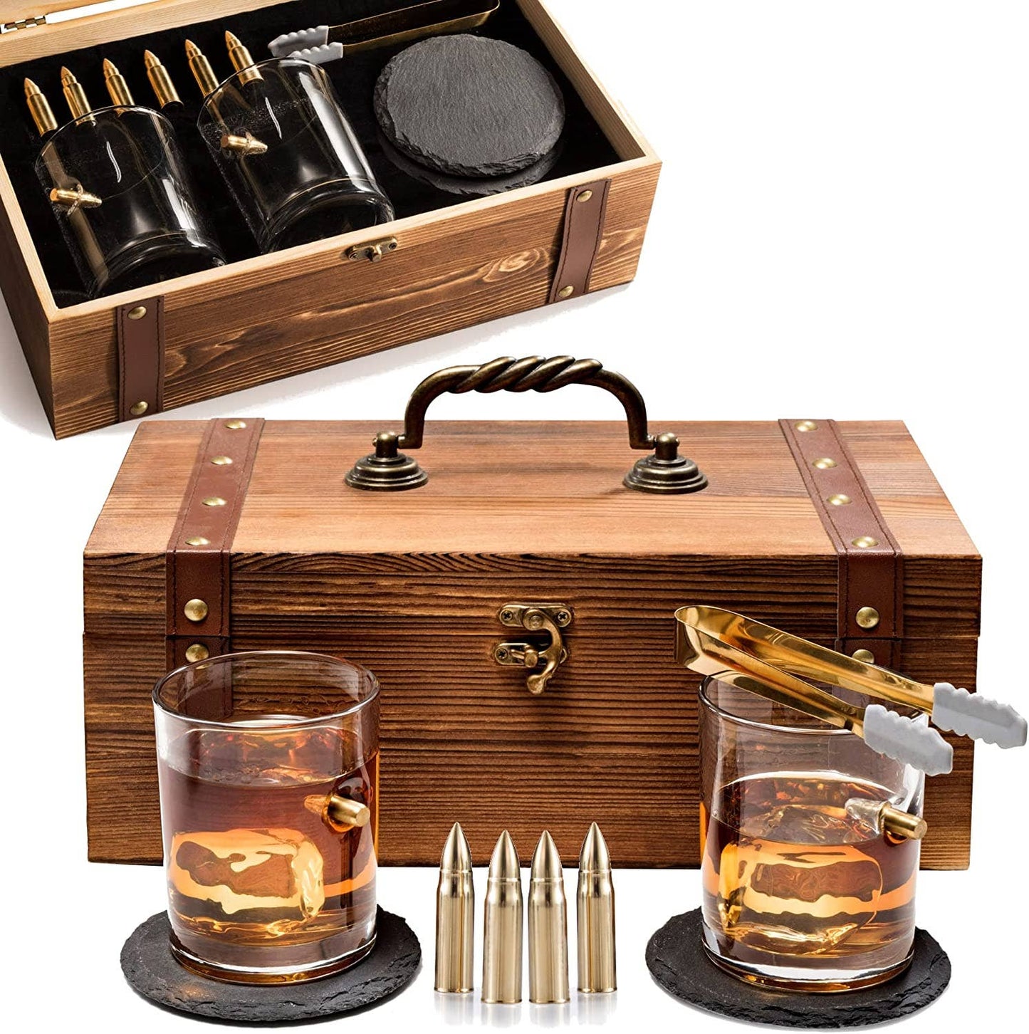 WhiskeyGlasses & Stones Unique 10 Piece Gift Set in Gift Box