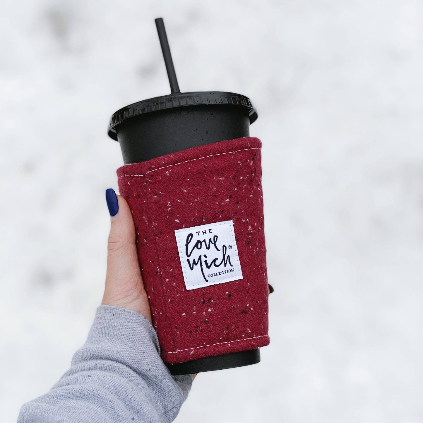Cranberry Speckled Flannel - Coffee Cozy