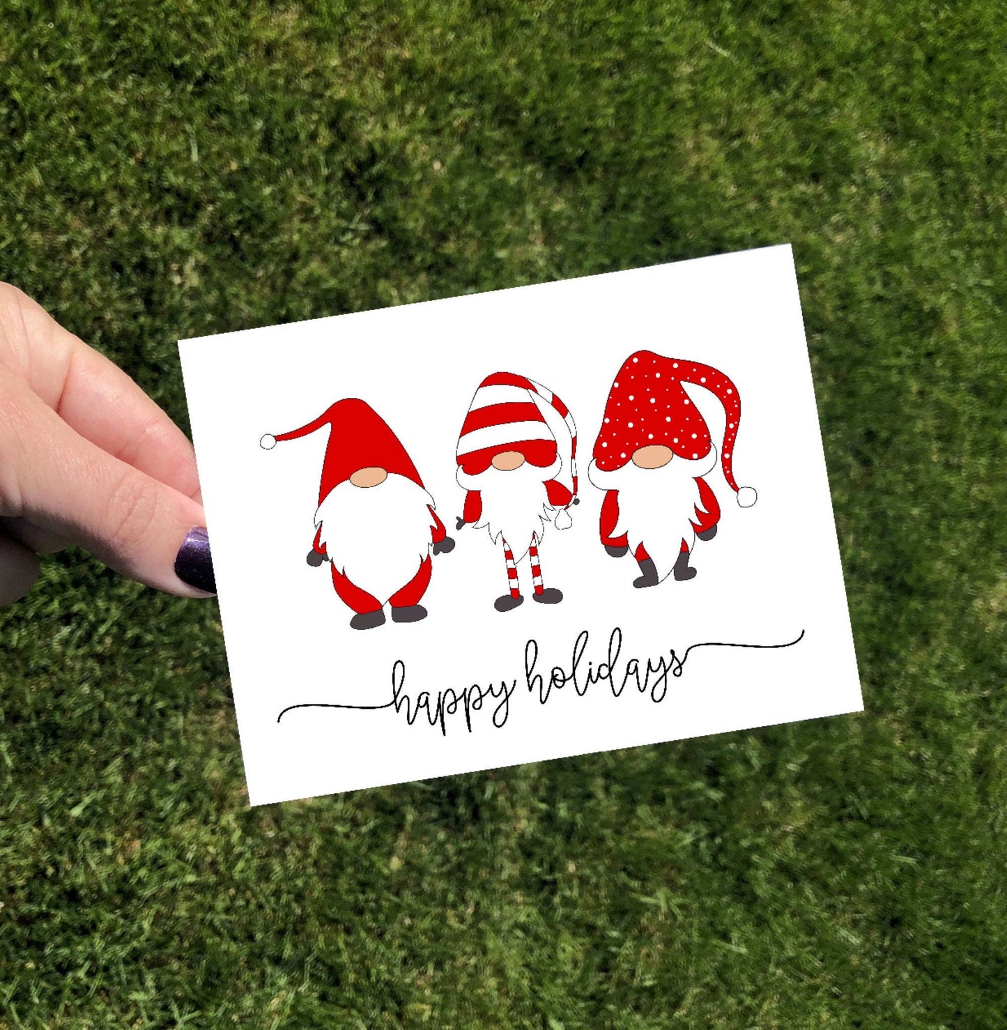 Happy Holidays Red and White Gnome Greeting Card